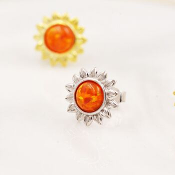 Opal Sunflower Stud Earrings In Sterling Silver, 2 of 10
