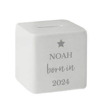 Personalised Born In Ceramic Square Money Box, 4 of 5
