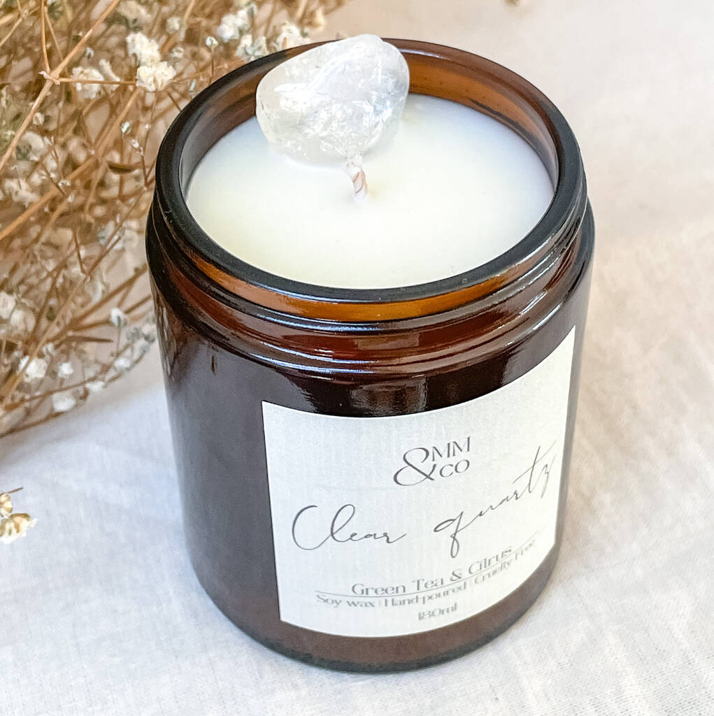 Clear Quartz Crystal Infused Soy Candle By Omm & Co