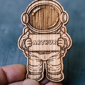 Personalised Space Themed Wooden Keyring | Astronaut, Rocket, Moon And Ufo Name Charm, 6 of 9