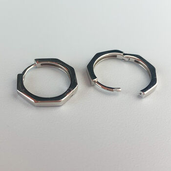 Sterling Silver Geometric Huggie Hoop Earrings, 5 of 7