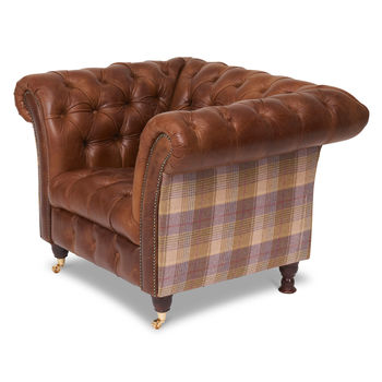 Harris Tweed Or Vintage Leather Chesterfield Sofa, 4 of 12