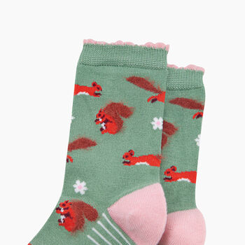 Squirrel Floral Fluffy Bamboo Socks In Green, 2 of 4