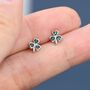 Sterling Silver Green Cz Shamrock Tiny Stud Earrings, thumbnail 1 of 12