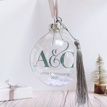 Personalised Initial And Wedding Date Christmas Bauble, 2 of 3