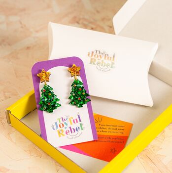Christmas Tree Earrings, Christmas Statement Earrings, 4 of 5