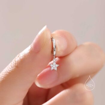 Sterling Silver Delicate Cz Star Huggie Hoop Earrings, 6 of 10