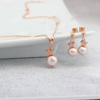 Rose Gold Plated Star And Pearl Necklace With Earrings, 2 of 10