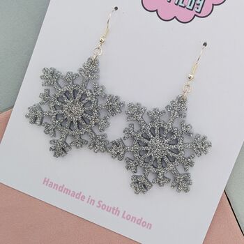 Silver Large Snowflake Glitter Christmas Earrings, 3 of 5