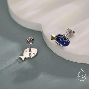 Sterling Silver Blue Tang Fish Stud Earring, 5 of 12
