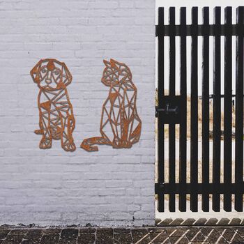 Geometric Dog And Cat Set Metal Wall Art Decor, 8 of 10