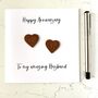 Personalised Wedding Anniversary Card Leather Hearts, thumbnail 1 of 4