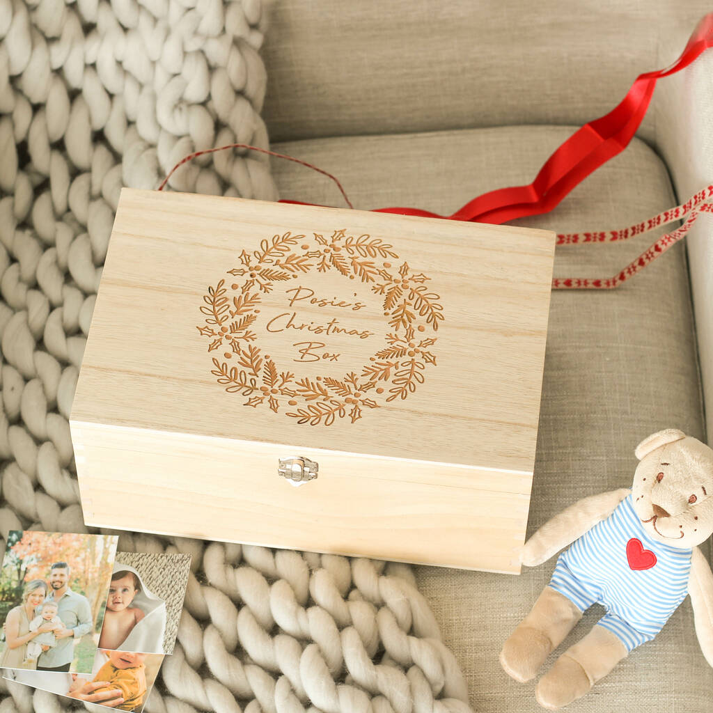 Personalised Babies First Christmas Wreath Keepsake Box, 1 of 6