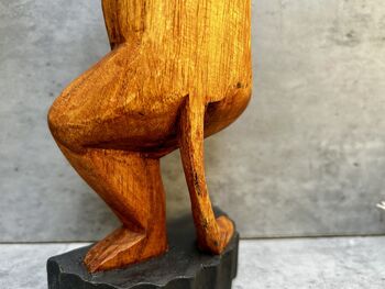 32cm Handcarved One Leg Yoga Cat Wooden Ornament Gift, 6 of 12