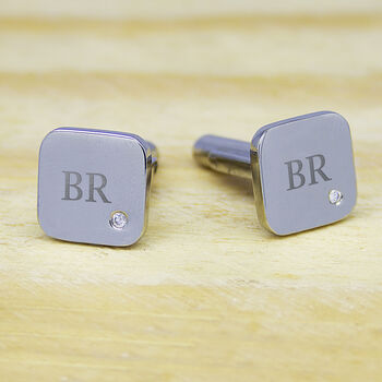 Personalised Men's Silver Tone Square Cufflink With Crystal, 7 of 12