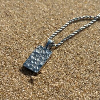 Gold Plated Rectangle Hammered Pendant Necklace For Men Stainless Steel Chain, 5 of 12