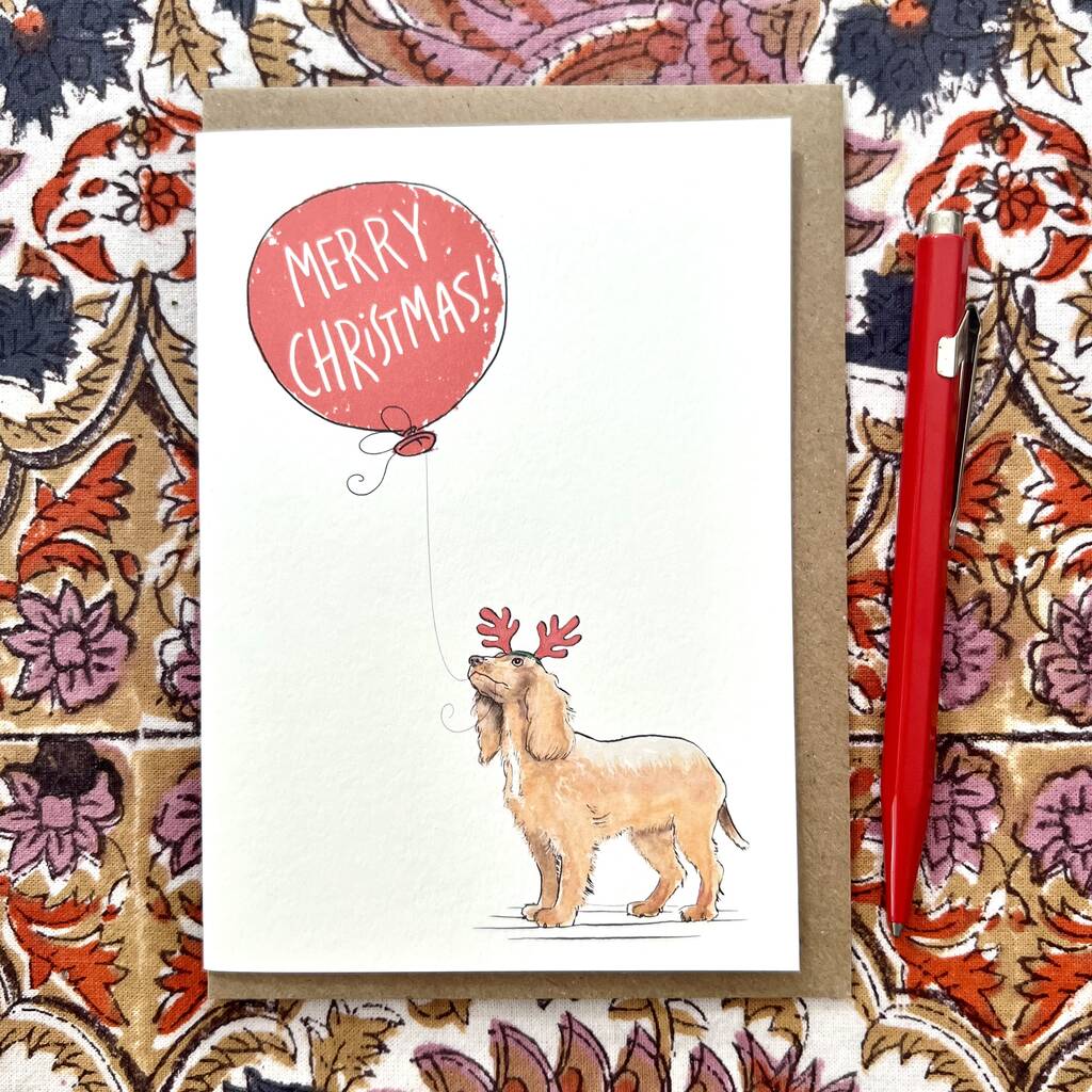 Working Cocker Spaniel Christmas Card Reindog Design, 1 of 2