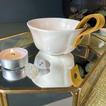 Porcelain And Leather Flower Candle Bowl, 2 of 7