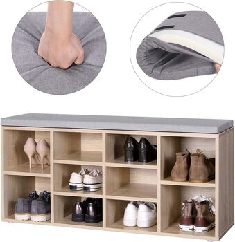 Ten Compartment Shoe Rack With Cushion Storage, 8 of 11