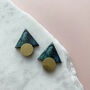 Blue And Gold Plated Triangle Stud Earrings, thumbnail 2 of 3