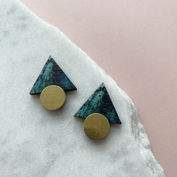 Blue And Gold Plated Triangle Stud Earrings, 2 of 3
