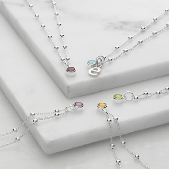 Sterling Silver Birthstone Satellite Chain Necklace, 3 of 7