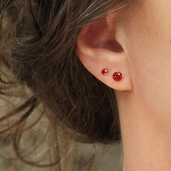 Red Crystal Stud Earrings In Silver And Gold Fill, 8 of 12