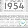 Personalised 70th Birthday Print Year Facts 1954 Gift, thumbnail 9 of 11