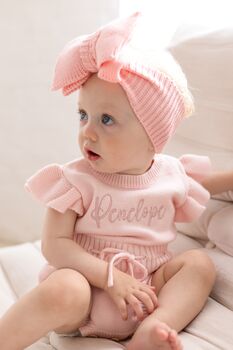 Soft Knit Personalised Embroidered Frill Sleeve Romper, 4 of 12