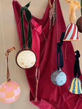 Blue And Red Striped Painted Bell Bauble, 3 of 11