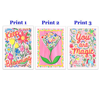 Unicorn And Floral Nursery Print Set – Set Of Three Whimsical Wall Art Prints, 8 of 10