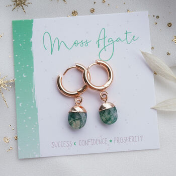 Moss Agate Hoop Earrings, 2 of 11