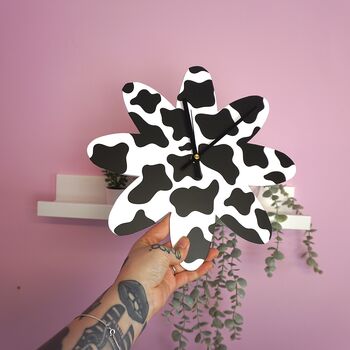 Cow Print Decorative Flower Shape Clock, 6 of 10