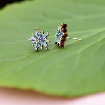 Inky Borage Wildflower Birch Stud Earrings, 2 of 10