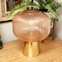 Elegant Battery Powered Amber Ridged Glass Table Lamp With Brass Base, thumbnail 3 of 5