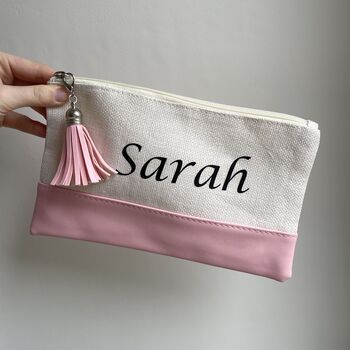 Personalised Tassel Canvas And Faux Leather Cosmetic Bags, 5 of 5