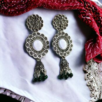 Indian Boho Oxidised Drop Ethnic Jhumkis Earrings, 10 of 12