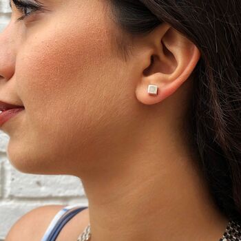 Cube Tiny Sterling Silver Stud Earrings, 2 of 4