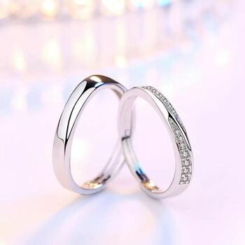 Silver Plated Couple Promise Band Zircon Unisex Rings, 4 of 5