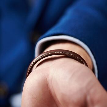 Personalised Men's Monogram Leather And Steel Bracelet, 4 of 9