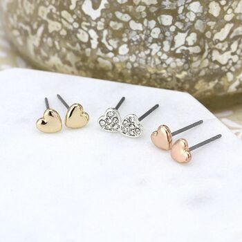 Triple Heart Stud Earrings Set, 2 of 3