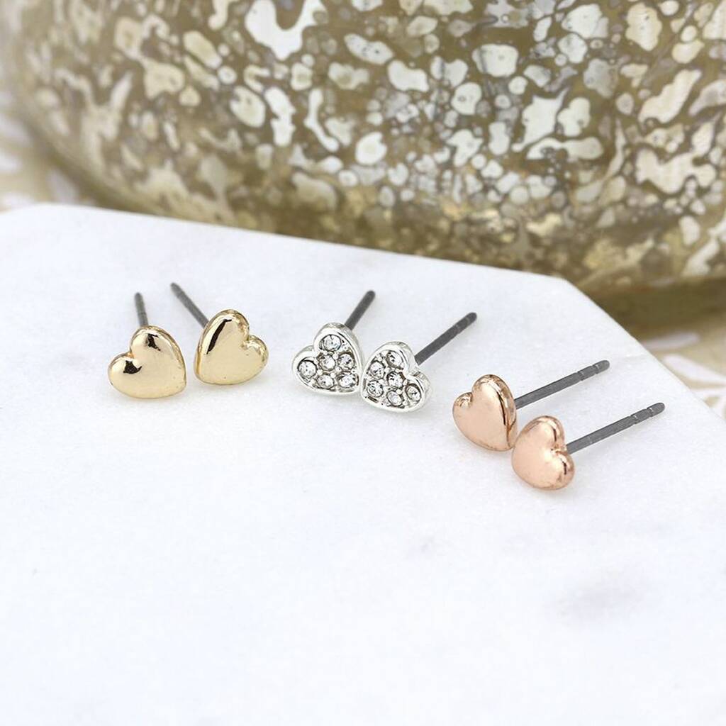 9ct Gold 3mm Crystal Stud Earrings Set | Jewellerybox.co.uk