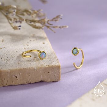 Sterling Silver Blue Opal Huggie Hoop Threader Earrings, 4 of 11