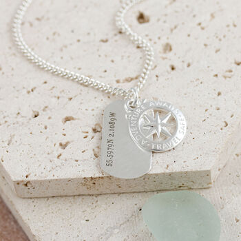 Compass Coordinates Dog Tag Silver Necklace, 2 of 11