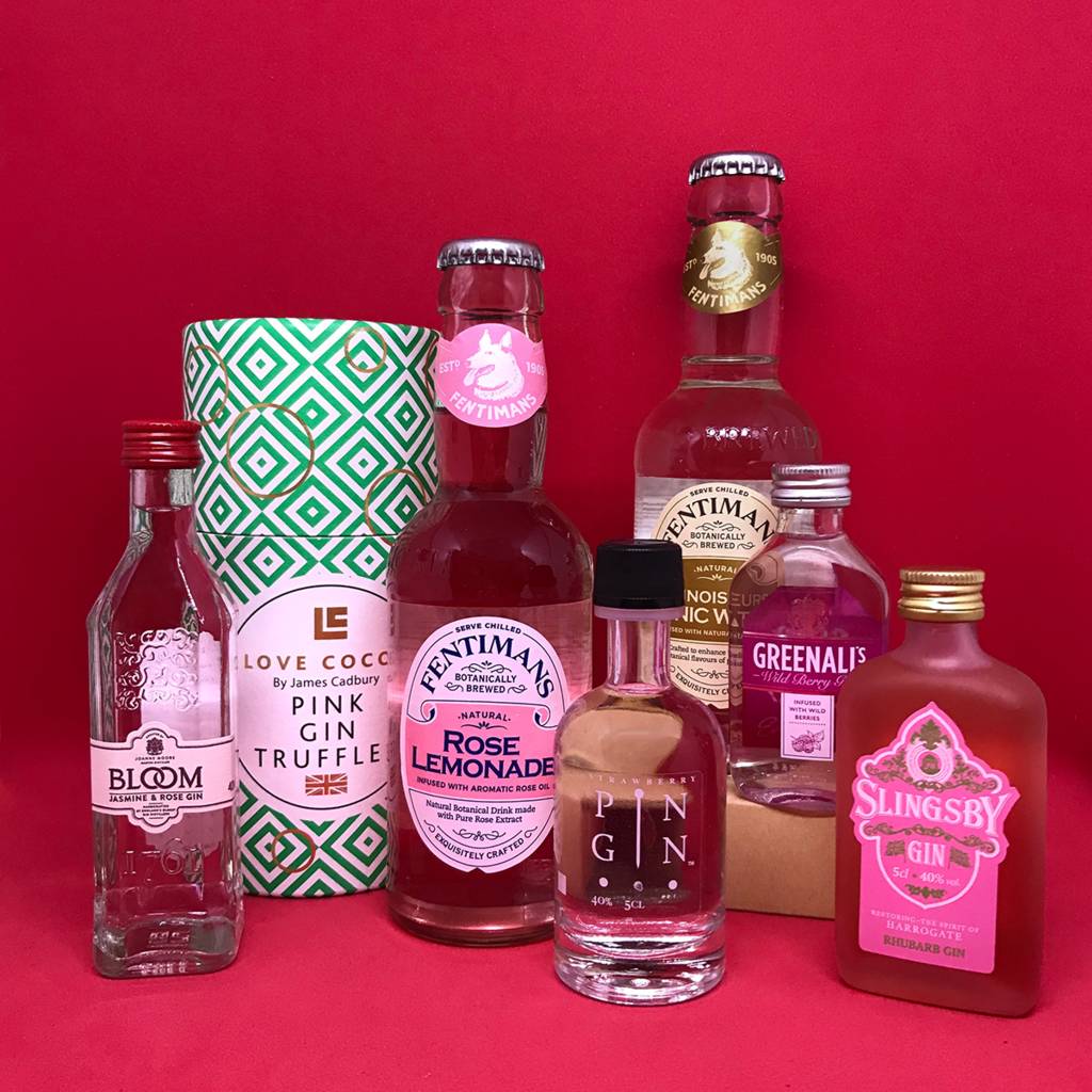 the pink gins, tonics and truffles gift set by taste cocktails
