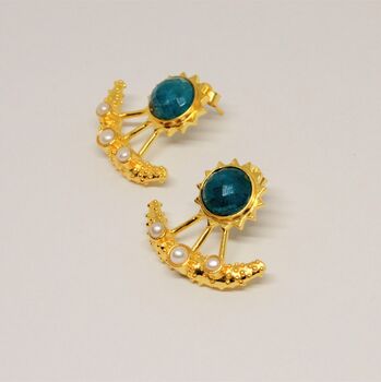 Blue Apatite, Pearl Gold Earrings, 5 of 6