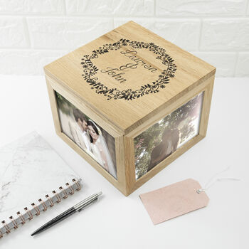 Personalised Couple's Floral Oak Photo Keepsake Box, 2 of 6