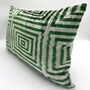 Oblong Velvet Ikat Cushion Green Maze, thumbnail 6 of 8