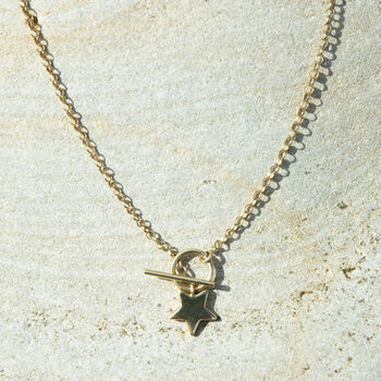 18ct Gold Plated Star Charm T Bar Necklace, 7 of 7
