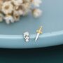 Mismatched Tiny Skull And Sword Stud Earrings In Sterling Silver, thumbnail 1 of 8